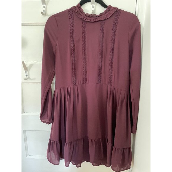 Aritzia Sunday Best Raleigh Mini Dress Long Sleeve Burgundy XS - Picture 1 of 5